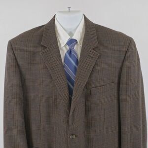 Andrew Fezza Signature Worsted Wool Brown Sport Coat‎ 46R Plaid 2 Button